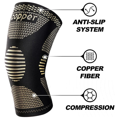 2Pcs Copper Knee Brace for Knee Pain - Copper Knee Compression Sleeves - Knee Pads for Sports,Meniscus Tear,ACL,Arthritis,Joint