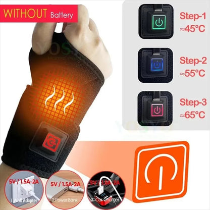 2026 Electrically heated wrist brace with adjustable and breathable black strap for sports and hand joint protection tools  USB