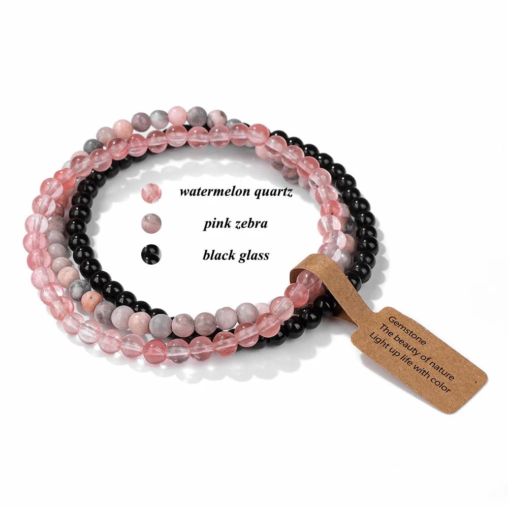 3pcs/Set Natural Stone Beaded Bracelet 4mm Lapis Lazuli Agat Bead Bracelets Couple Yoga Mini Bracelet for Men Women Jewelry Gift