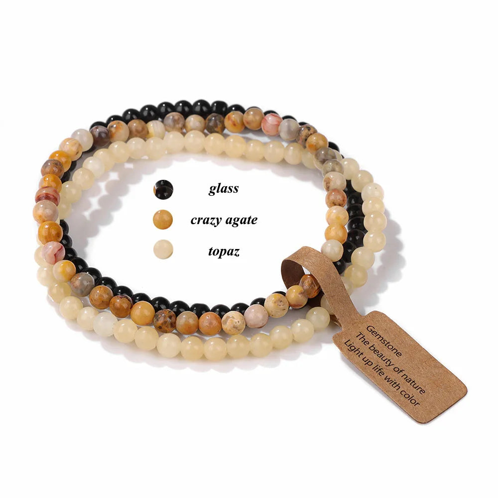 3pcs/Set Natural Stone Beaded Bracelet 4mm Lapis Lazuli Agat Bead Bracelets Couple Yoga Mini Bracelet for Men Women Jewelry Gift