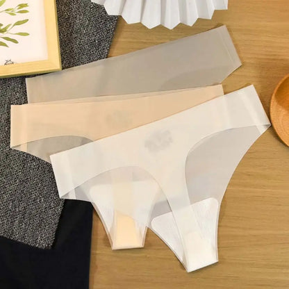 Transparent Women's Summer Ice Silk Panties Traceless Yoga Fitness Ice Silk Seamless Briefs Thong Breathable Low Waist Lady