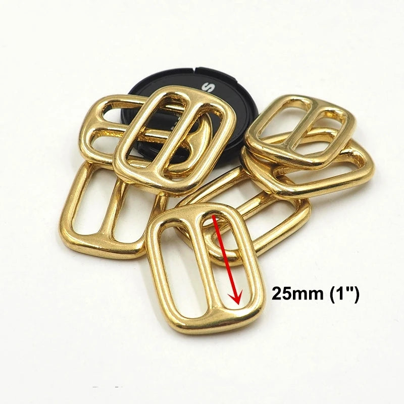 6Pcs Solid Brass Tri-glide Buckle Full Slider 3 Bar Adjuster Buckle Square Ring for Leathercraft Bag Shoulder Strap Belt Webbing