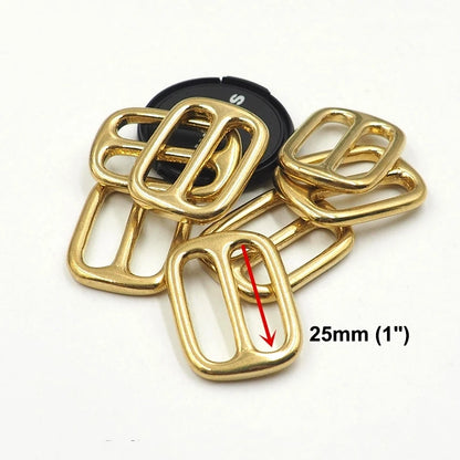 6Pcs Solid Brass Tri-glide Buckle Full Slider 3 Bar Adjuster Buckle Square Ring for Leathercraft Bag Shoulder Strap Belt Webbing