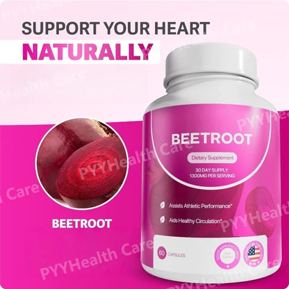 Organic Beetroot Capsules 1300mg Natural Beet Root Powder Supplement Plant-Based Formula Dietary Supplement