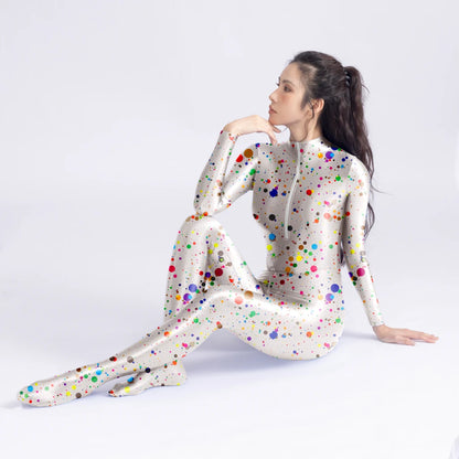 AMORESY Women's Shiny Oil Tights Full-Length Catsuit Front Zipper Yoga Zentai Playsuit Sexy Smooth Casual Jumpsuit