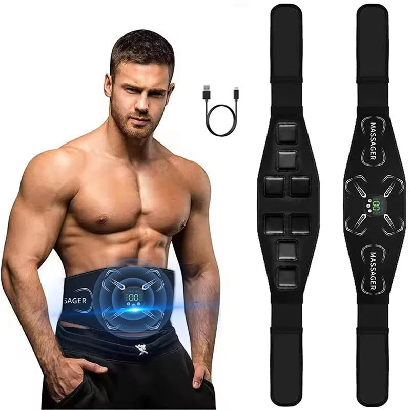 Abdominal Muscle Toner EMS Muscle Stimulator Electric Toning Belt Waist Trainer USB Recharge Body Weight Loss Fitness Massager