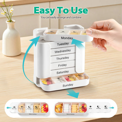 7-Day Medication Organizer, Weekly Pill Organizer, Portable Medicine Box Square, Convenient 28-Grid Drawer Medicine Case