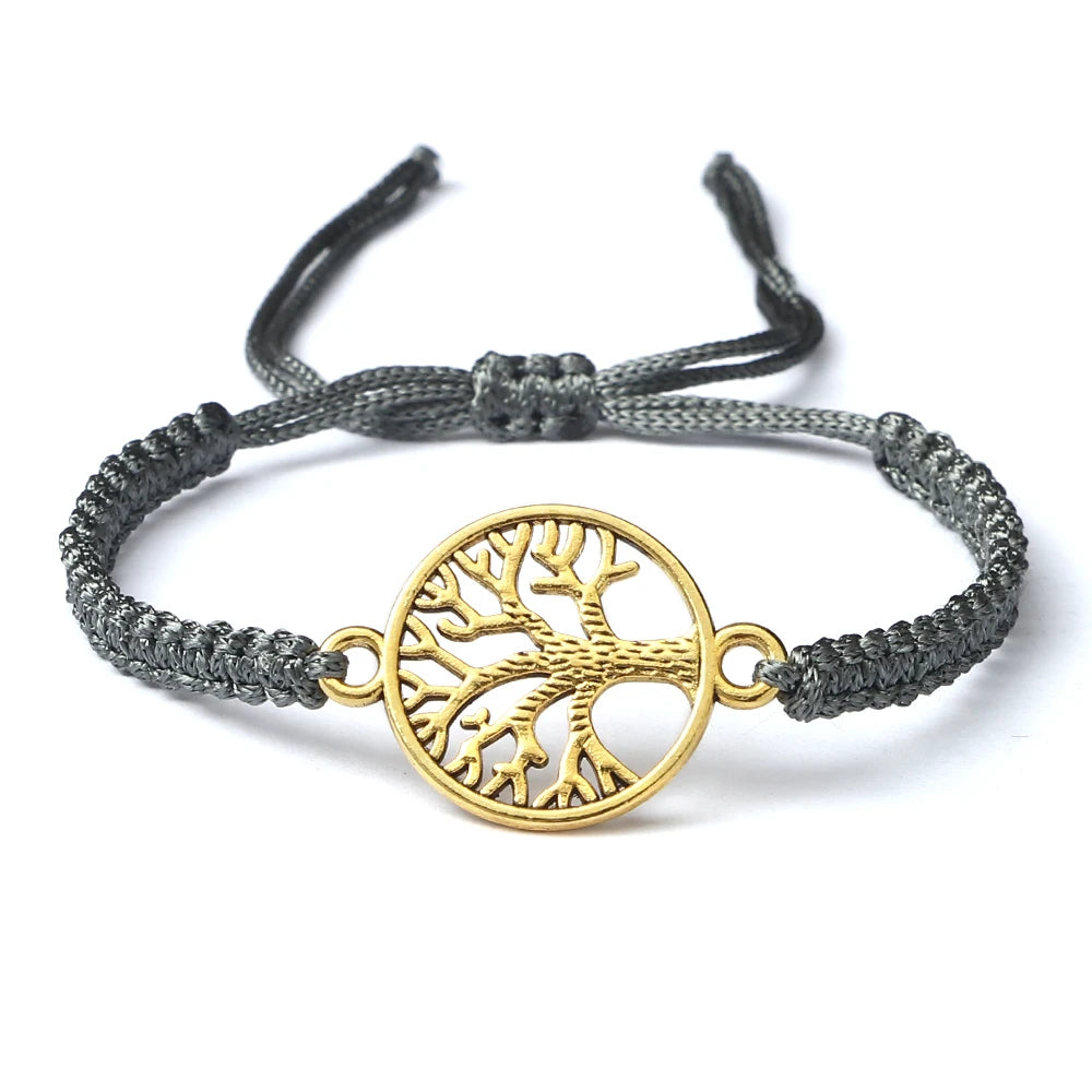 Lucky Red String Braid Bracelets Classic Retro Alloy The Tree of Life Handmade Men Women Kid Wristband Yoga Jewelry Gift Bangles