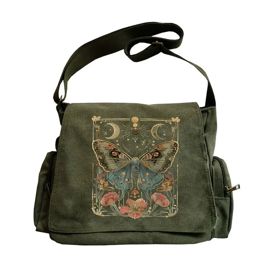 New Gothic Women's Shoulder Bags Multiple Pockets Canvas Crossbody Bag Shoulder Strap Adjustment Message Bag Daily Commuting