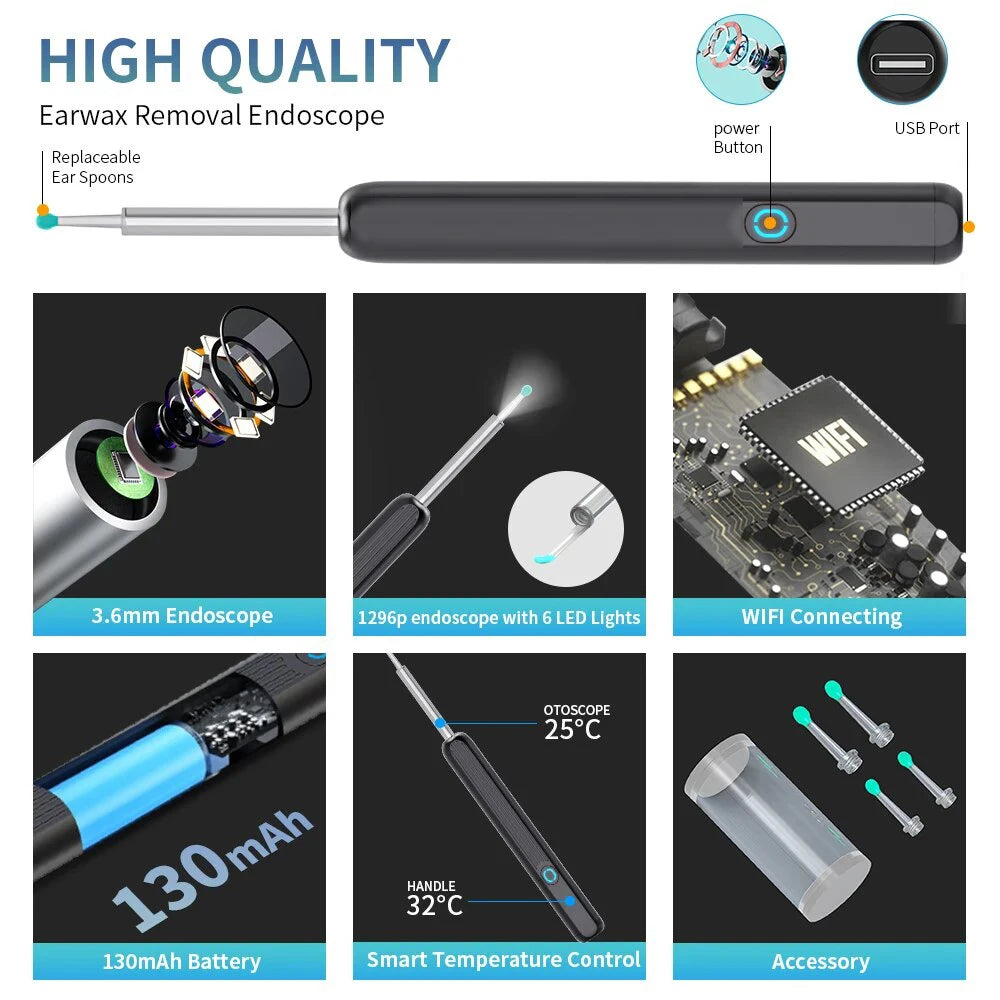 2026 Visual Ear Wax Cleaner with Camera Safe Earwax Removal Endoscope With Camera Luminous Otoscope Ear Cleaning Tools Ear Care
