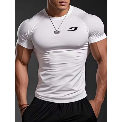 Trendy design Gothic pattern printed men's sports fit quick drying T-shirt, high elasticity compression short sleeved T-shirt,