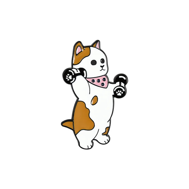Funny Cats Enamel Pin Custom Cat Egg Bike Dumbbells Sports Brooches Bag Lapel Pin Cartoon Badge Jewelry for Kids Friends