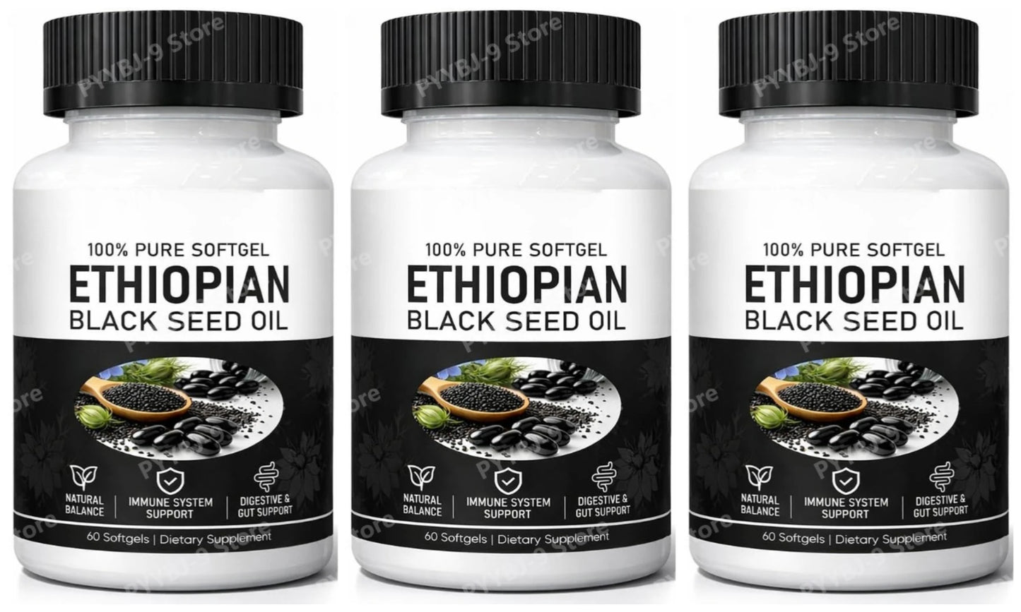 Ethiopian Black Seed Oil Softgels 800mg Cold Pressed Herbal Extract Capsules Daily Wellness Balance Support Non GMO 60 Count