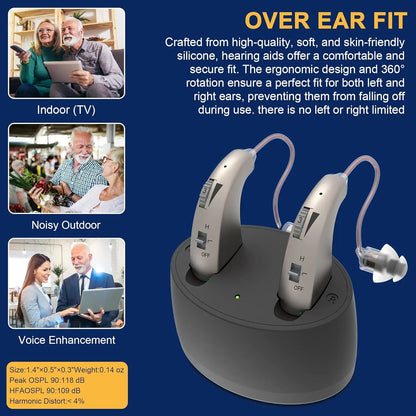 Wireless rechargeable hearing aids for seniors with noise reduction and magnetic charging case, advanced digital hearing aids