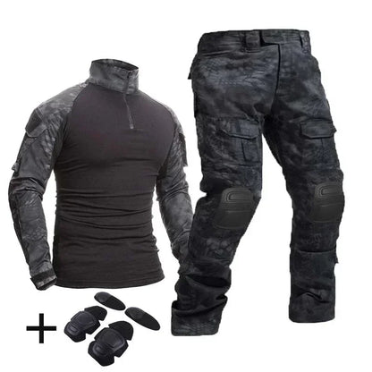 Camouflage Tactical Uniform Hunting Shirts Pants with Elbow Knee Pads Outdoor Hiking Training Frog Sets Clothing Ghillie Suits