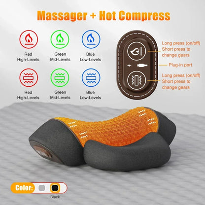 Heated Vibration U-Shape Neck Massage Pillow Cervical Relief Portable Travel Office Cushion