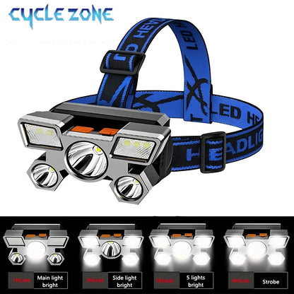 Rechargeable Headlamp Portable 5 LED Headlight Built in Battery Torch Portable Working Light Hiking Fishing Camping Head Lights