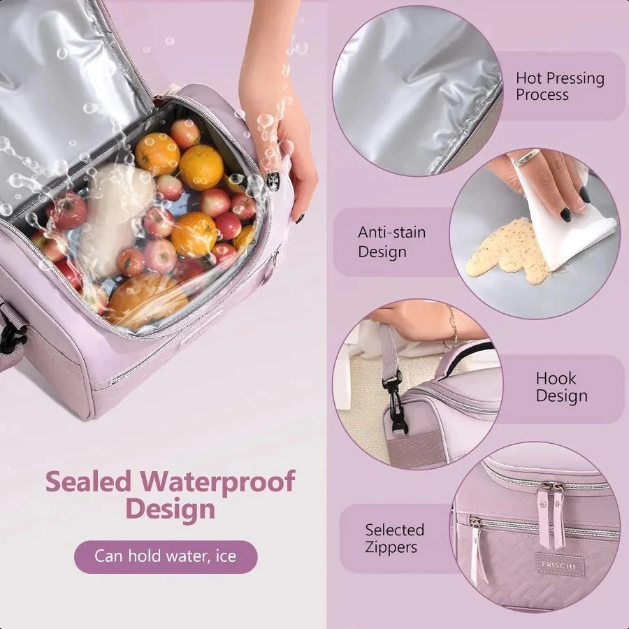 Large Insulated Lunch Bag Cooler Hand Washable Durable Polyester Lunch Box with Padded Shoulder Strap for Work, School, Picnics