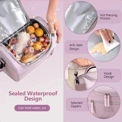 Large Insulated Lunch Bag Cooler Hand Washable Durable Polyester Lunch Box with Padded Shoulder Strap for Work, School, Picnics