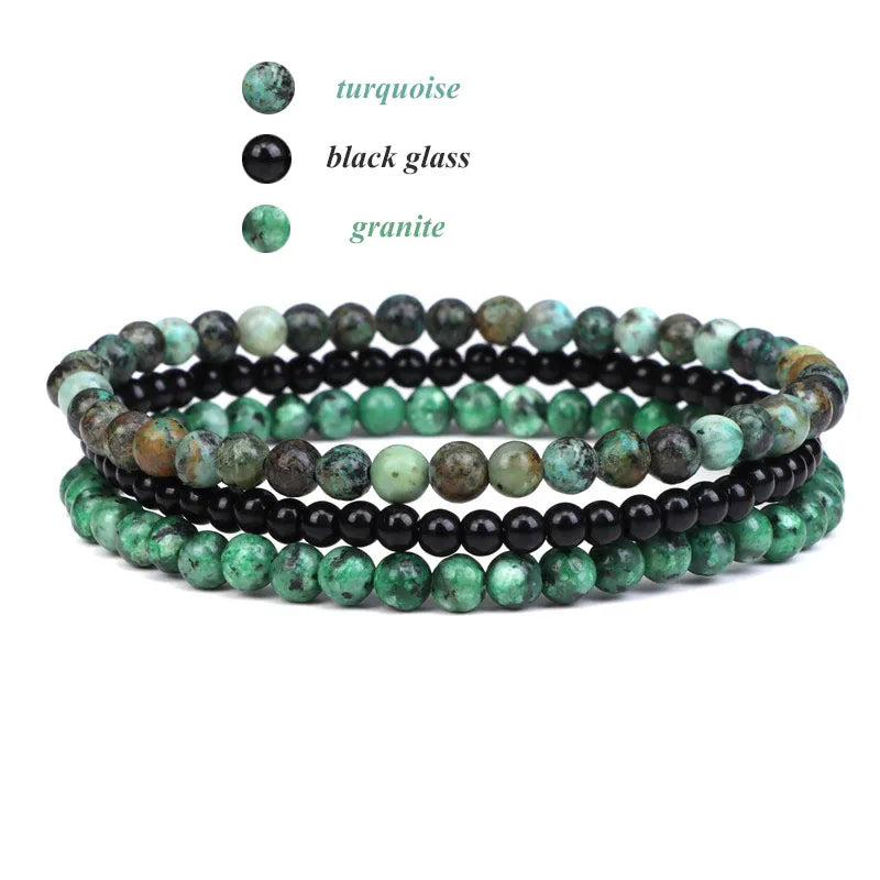 3pcs/Set Natural Stone Beaded Bracelet 4mm Lapis Lazuli Agat Bead Bracelets Couple Yoga Mini Bracelet for Men Women Jewelry Gift