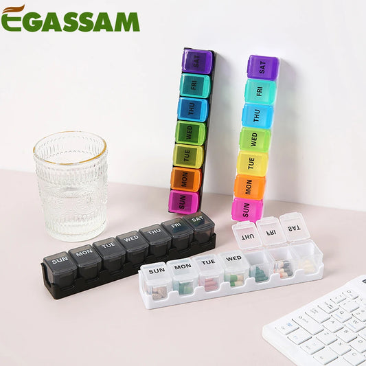 1PCS Small Pill Organizer 7 Day Pill Box 1 Time a Day, Travel Friendly Day Night Vitamin Organizer, Weekly Pill Case Container