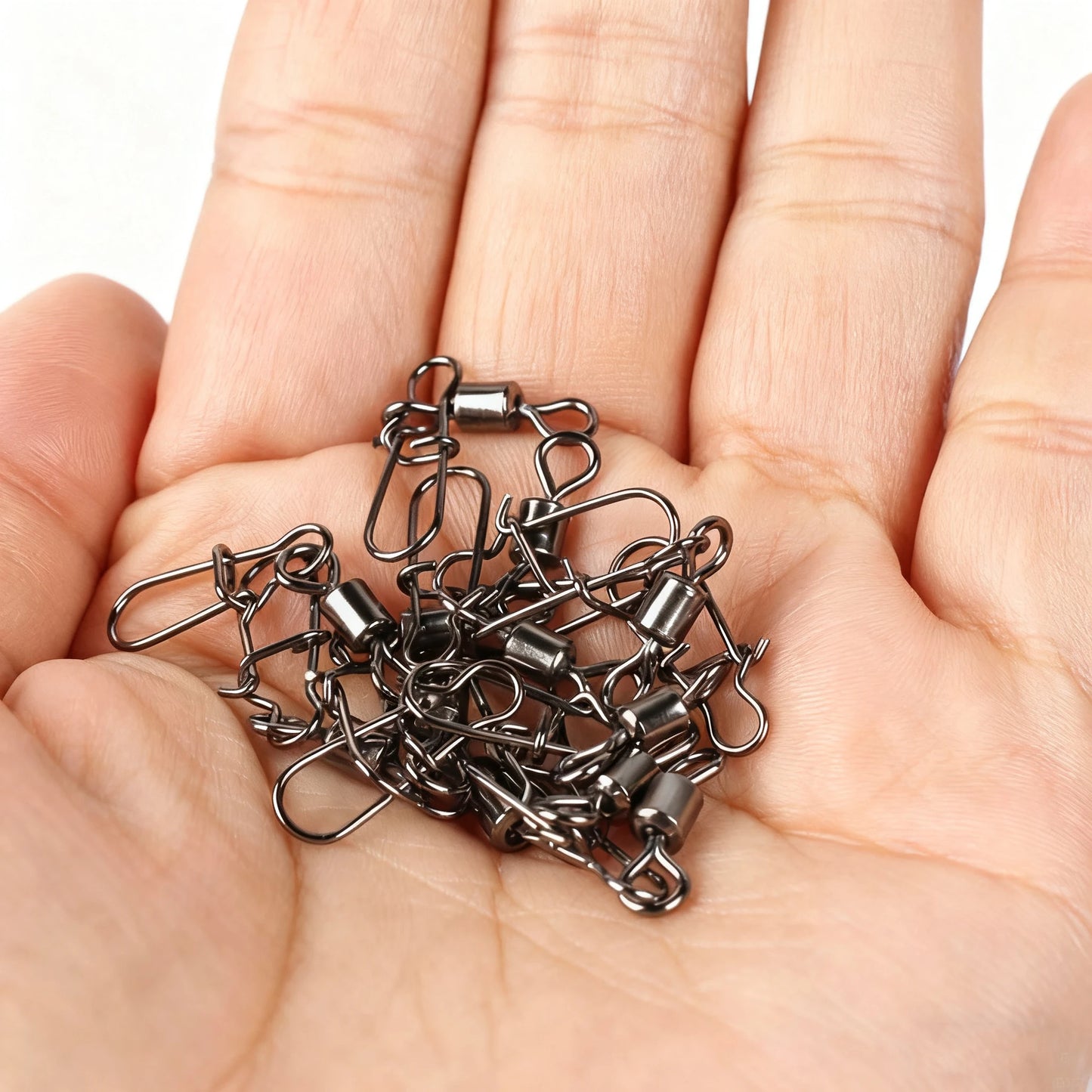 50pcs/box Stainless Steel Fishing Connector Pin Bearing Swivel Fishing Connector Rolling Swivel Lure Hook Accessories Tackle