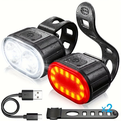 USB Rechargeable Bicycle Lights Bike Safety Warning Lamp Outdoor Waterproof Cycling Flashlight For Mountain And Road Bikes
