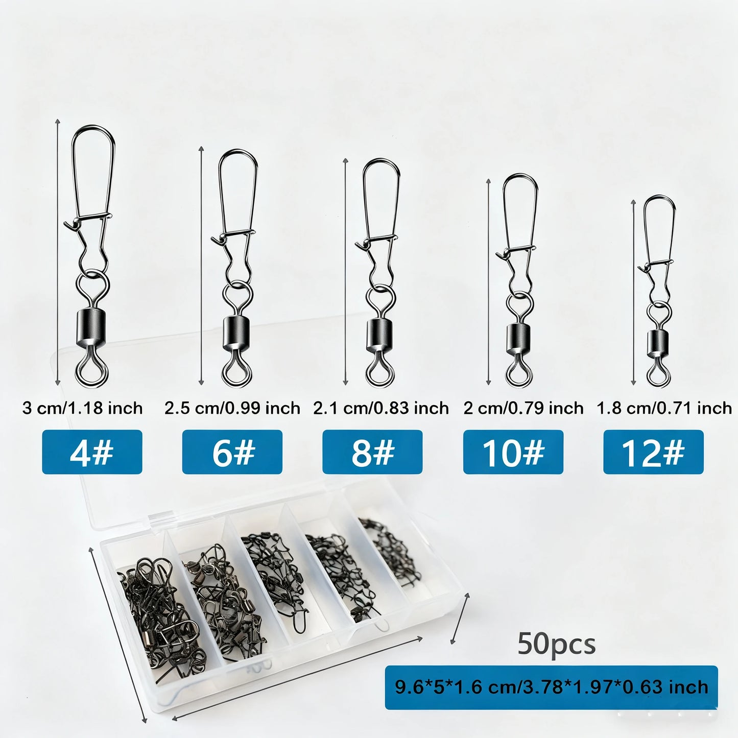 50pcs/box Stainless Steel Fishing Connector Pin Bearing Swivel Fishing Connector Rolling Swivel Lure Hook Accessories Tackle