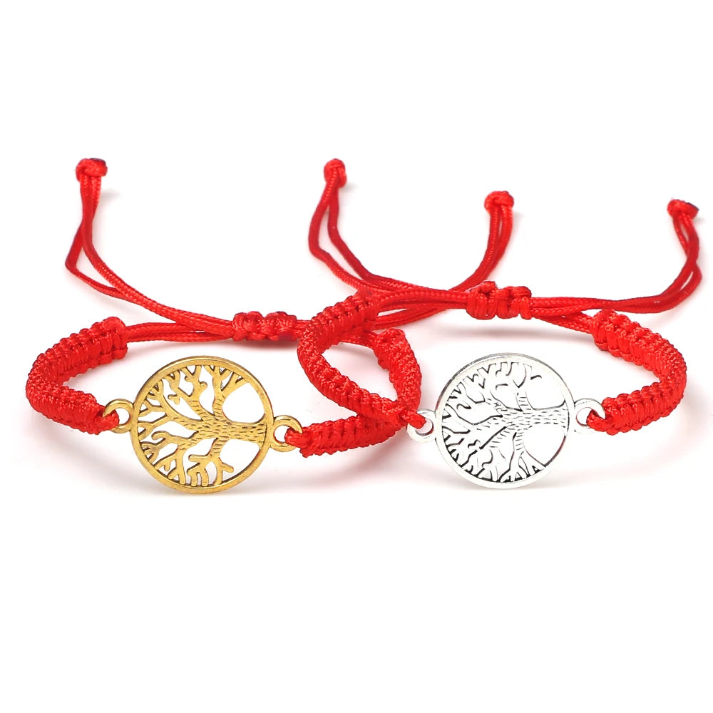 Lucky Red String Braid Bracelets Classic Retro Alloy The Tree of Life Handmade Men Women Kid Wristband Yoga Jewelry Gift Bangles