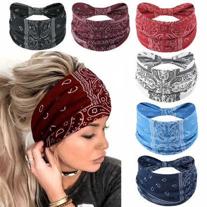 Boho Headbands for Women Knotted Wide Headwrap Turban Yoga Workout Head Bands Stretch Hiarbands Cotton Bandana Hair Accessories