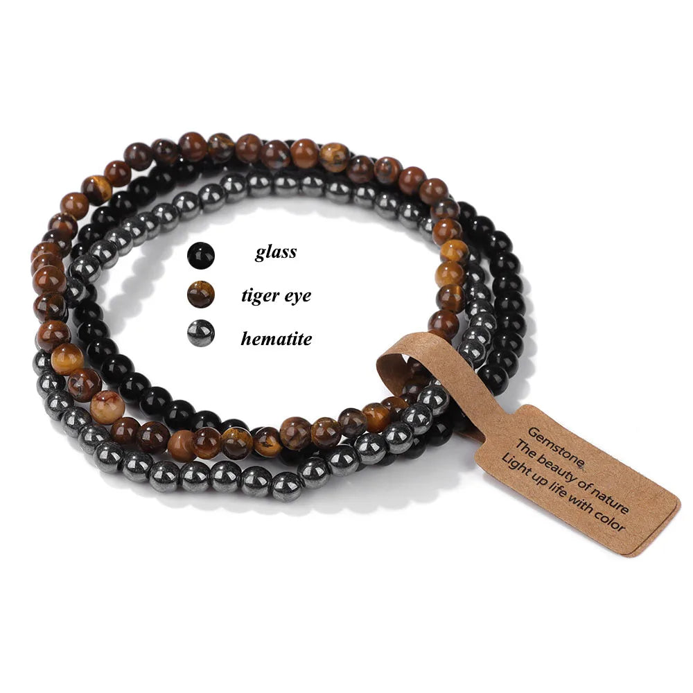 3pcs/Set Natural Stone Beaded Bracelet 4mm Lapis Lazuli Agat Bead Bracelets Couple Yoga Mini Bracelet for Men Women Jewelry Gift