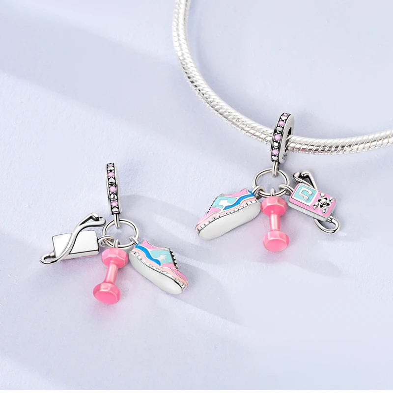 925 Sterling Silver Sports Series Charms Bead Yoga Boxing Dumbbells Badminton Pendants Fit Original Bracelet DIY Women Gift