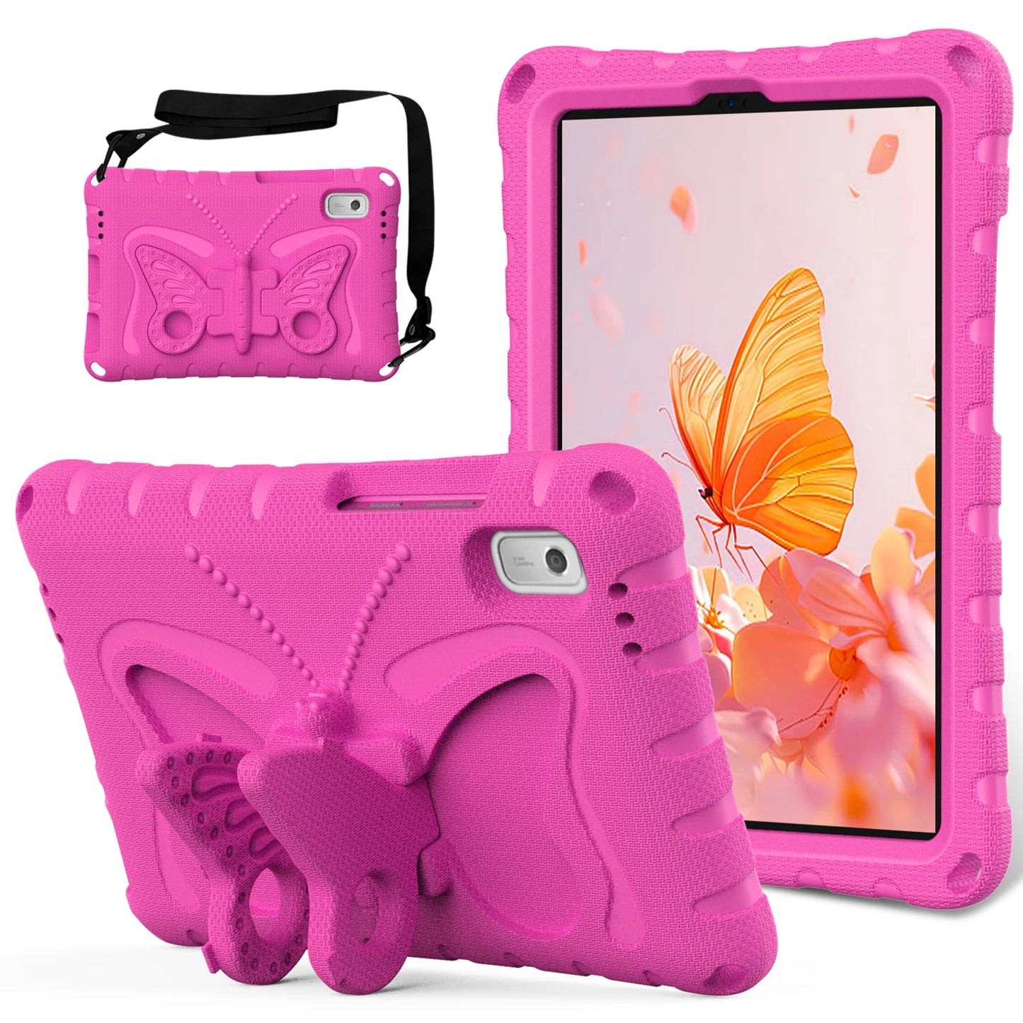 For Lenovo Tab M9 Case Butterfly Kickstand EVA Tablet Cover with Shoulder Strap - Mint Green
