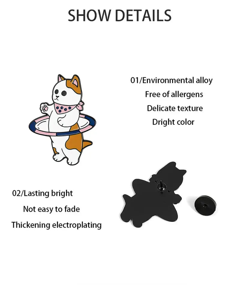 Funny Cats Enamel Pin Custom Cat Egg Bike Dumbbells Sports Brooches Bag Lapel Pin Cartoon Badge Jewelry for Kids Friends