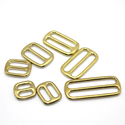 6Pcs Solid Brass Tri-glide Buckle Full Slider 3 Bar Adjuster Buckle Square Ring for Leathercraft Bag Shoulder Strap Belt Webbing