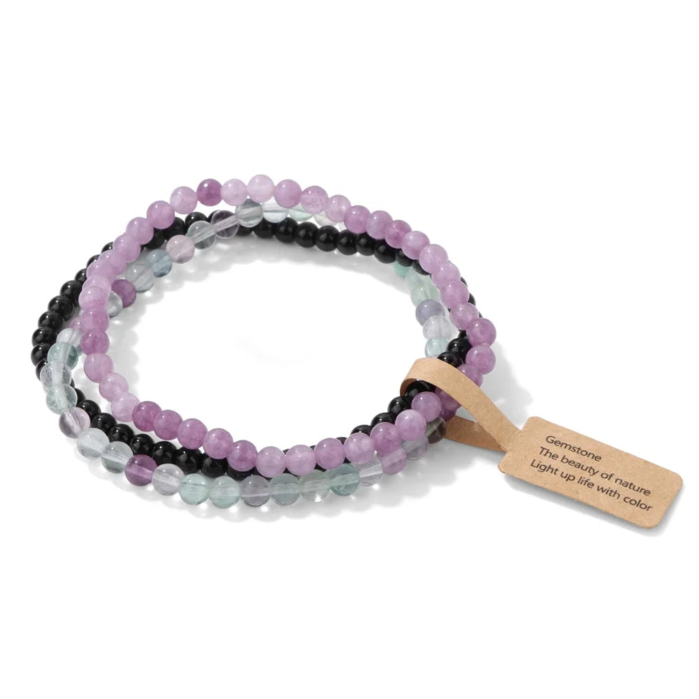 3pcs/Set Natural Stone Beaded Bracelet 4mm Lapis Lazuli Agat Bead Bracelets Couple Yoga Mini Bracelet for Men Women Jewelry Gift