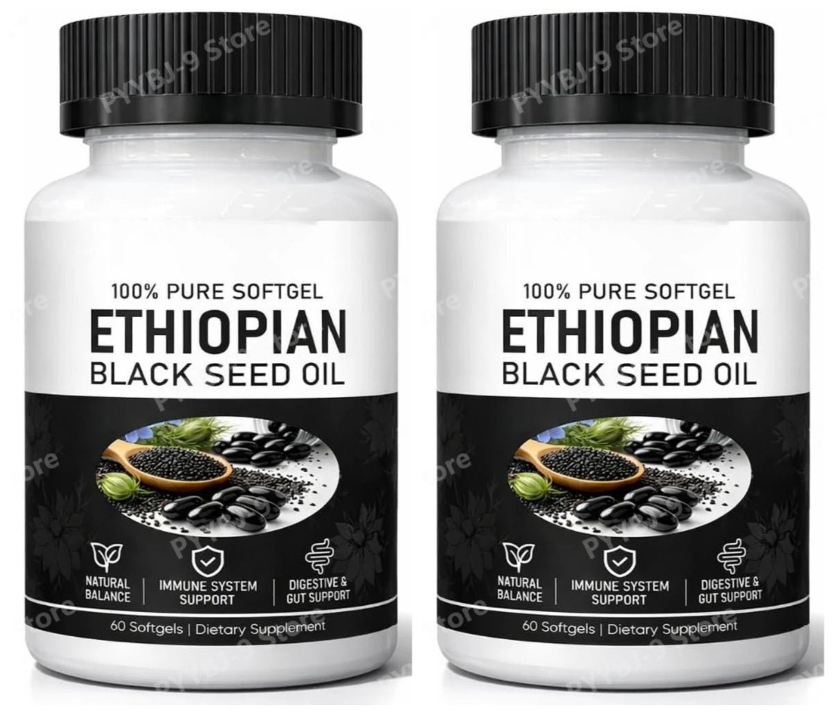 Ethiopian Black Seed Oil Softgels 800mg Cold Pressed Herbal Extract Capsules Daily Wellness Balance Support Non GMO 60 Count