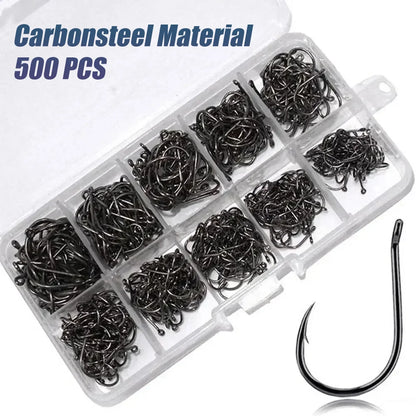 100/500 PCS Fishing Hooks Set #3~#12 Carbon Steel Single Circle Fishhook Fly Fishing Jip Barbed Carp Hooks Sea Tackle Accessorie