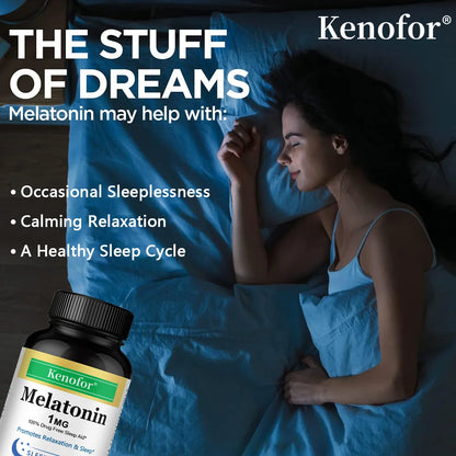 Melatonin Capsules 1 Mg - Promotes Relaxation and Sleep Health, Relieves Stress, Improves Insomnia, and Promotes Deep Sleep