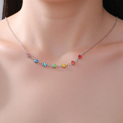 Skyrim Yoga 7 Chakra Rhinestones Pendant Necklaces Women Stainless Steel Gold Color Sweater Chain Meditation Energy Jewelry Gift