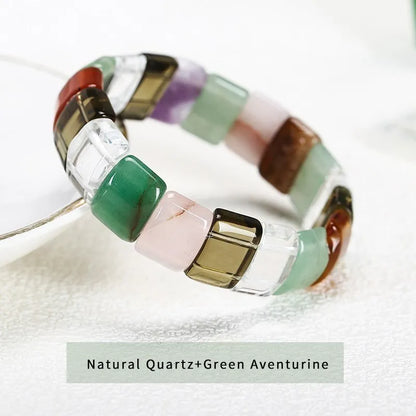 JD 10x14mm Natural Multilcolor Amethyst Crystal Stone Square Beads Bangle Charms Yoga Men Women Meditation Amulet Wrist Bracelet