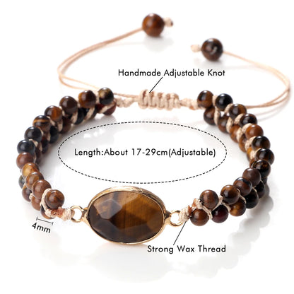 Natural Tiger Eye Stone Bracelet Handmade Mini 4mm Beads Yoga Wrap Bracelet & Bangle for Women Men Bohemian Jewelry Couple Gifts