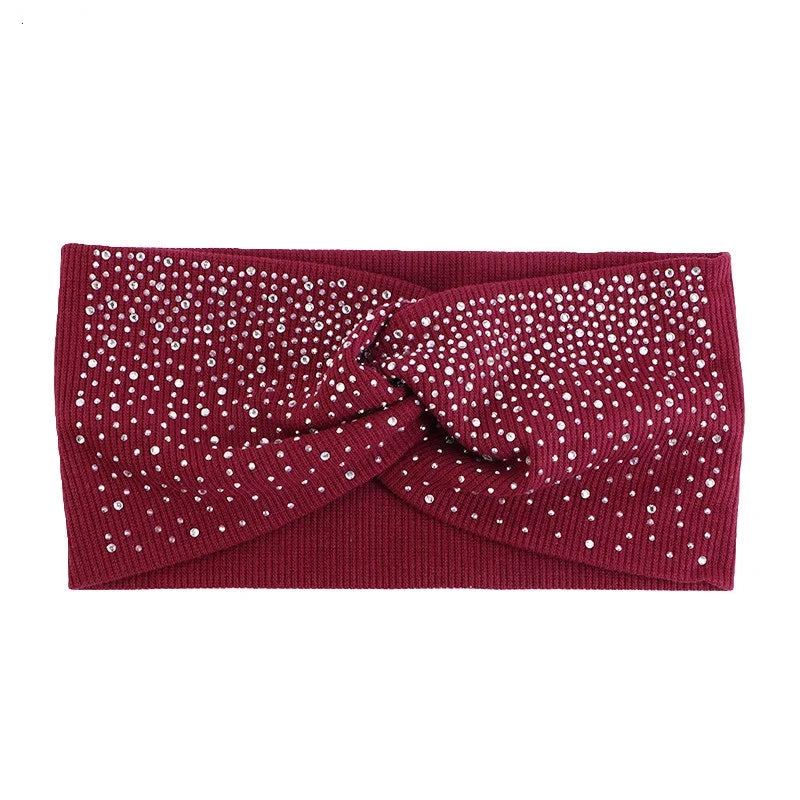 Hot Fix Rhinestone Hair Bands Cotton Yoga Headbands Front Cross Headwrap Women Headbands Headpiece Headwrap Turban Headwear