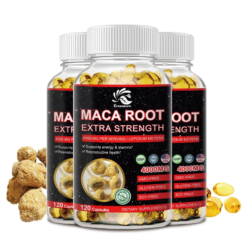 Greensure Organic Maca Root Powder Capsules 4000 mg with Maca Root Extract Supplement for Men and Women