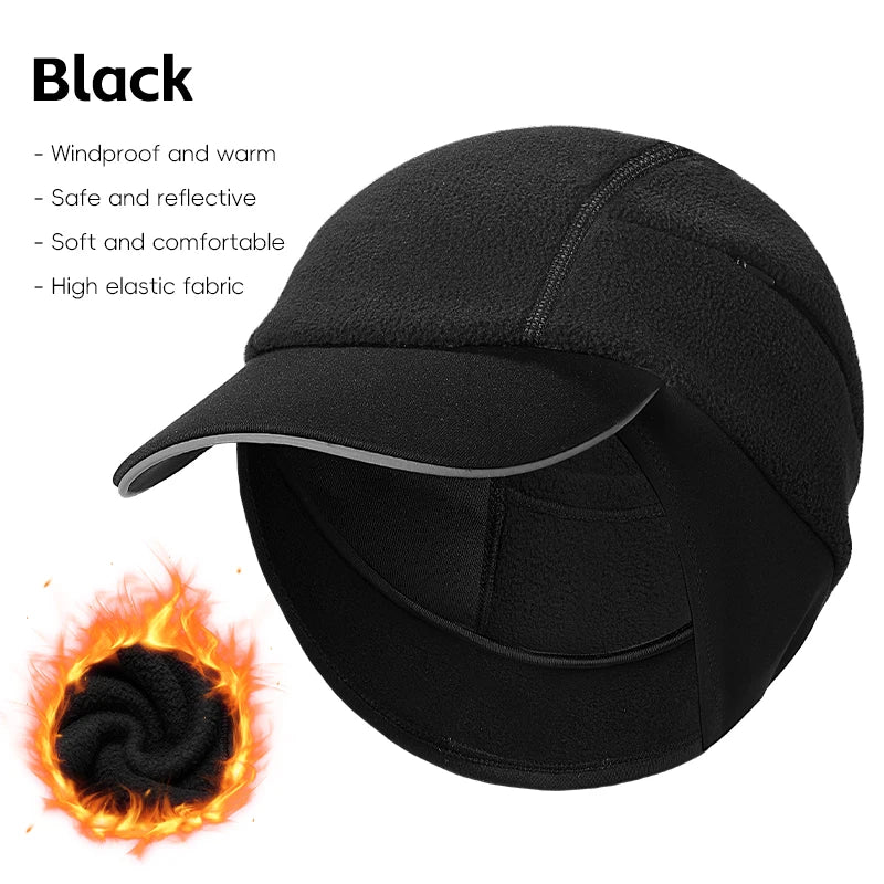 WEST BIKING Winter Cycling Cap With Brim Windproof Warm Sports Cap High Elastic Fleece Hiking Running Hat Cycling Equipment