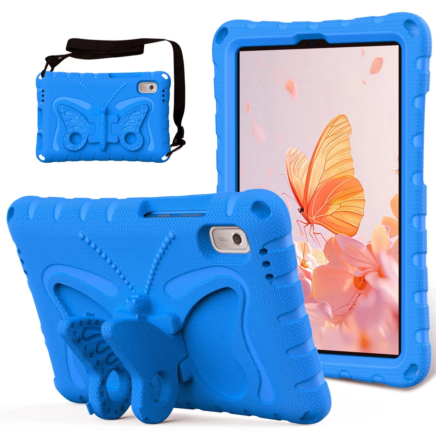 For Lenovo Tab M9 Case Butterfly Kickstand EVA Tablet Cover with Shoulder Strap - Mint Green