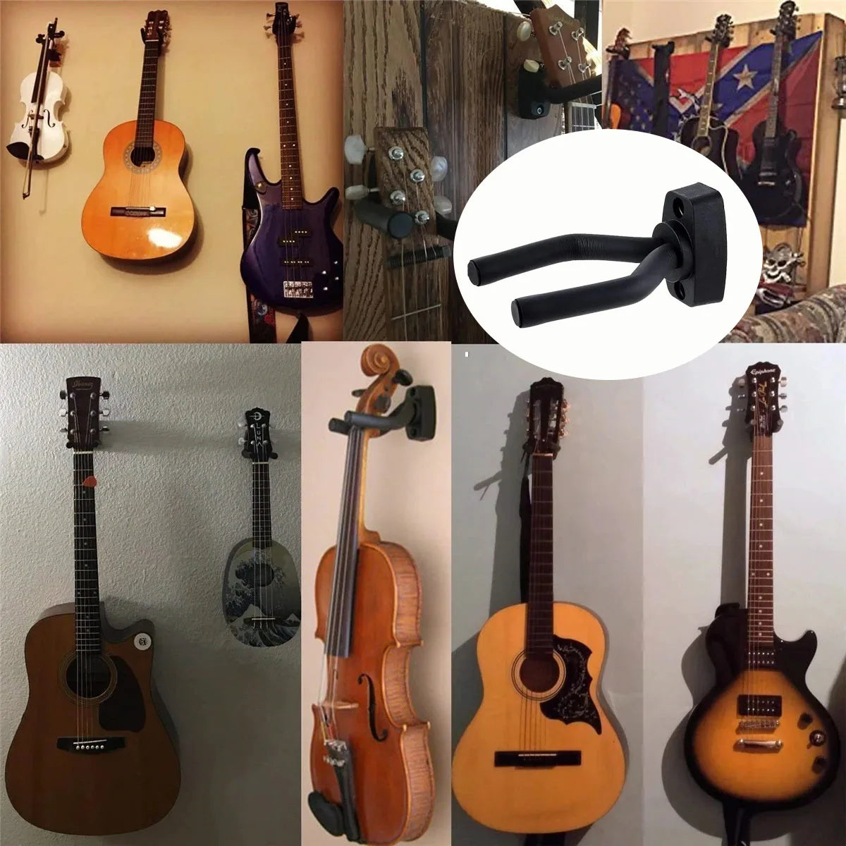 Miwayer Wall Mount Guitar Hook – 1/2/5/10pcs, Metal Core + ABS, Anti-Scratch EVA Padding, Fits Most String Instruments
