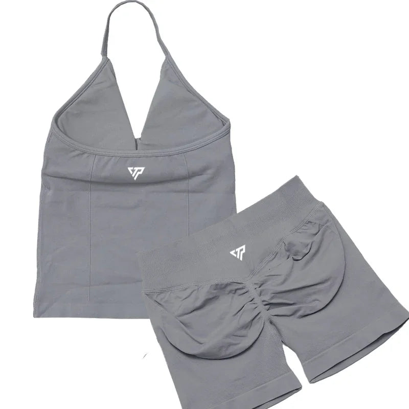 Keep That Pump 2 Piece Sets Shorts Top Womens Outfits Yoga Sets Gym Sets High Quality Seamless Lace-Up Bra Scratch Sports Sets