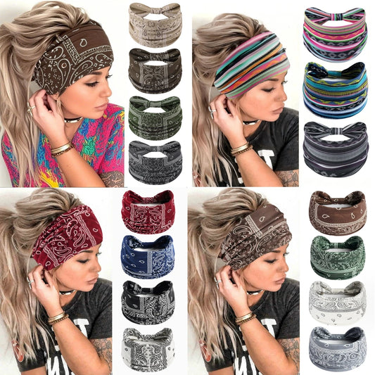 Boho Headbands for Women Knotted Wide Headwrap Turban Yoga Workout Head Bands Stretch Hiarbands Cotton Bandana Hair Accessories