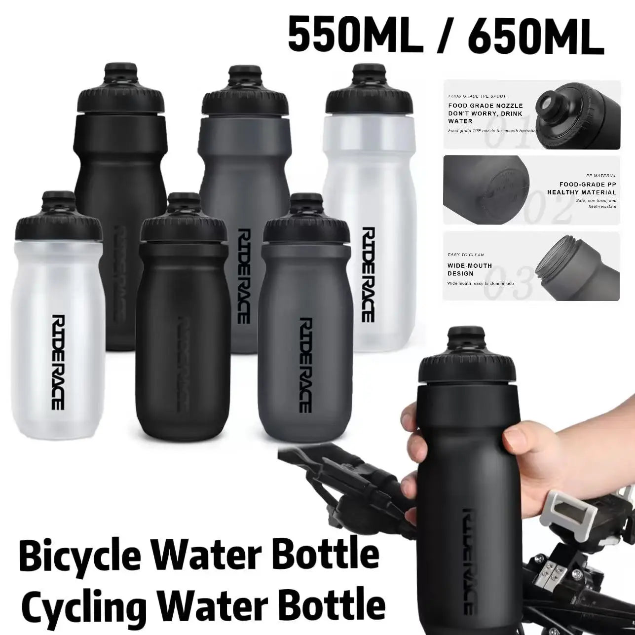 Sports Water Bottle 550ML 650ML PP5 Ultra-Light Outdoor Running Cycling Squeeze Mug Bicycle Kettle Portable Bike Cup